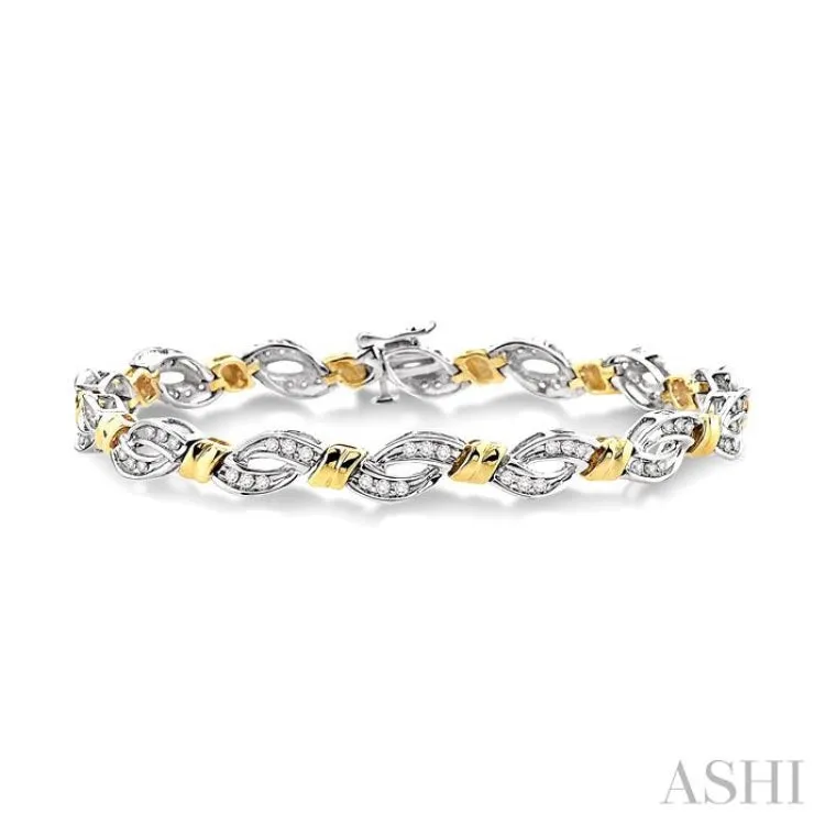 1 Ctw Round Cut Diamond Infinity Bracelet 10K White and Yellow Gold