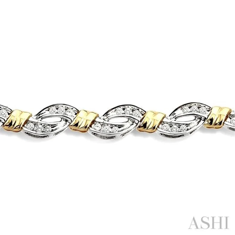 1 Ctw Round Cut Diamond Infinity Bracelet 10K White and Yellow Gold