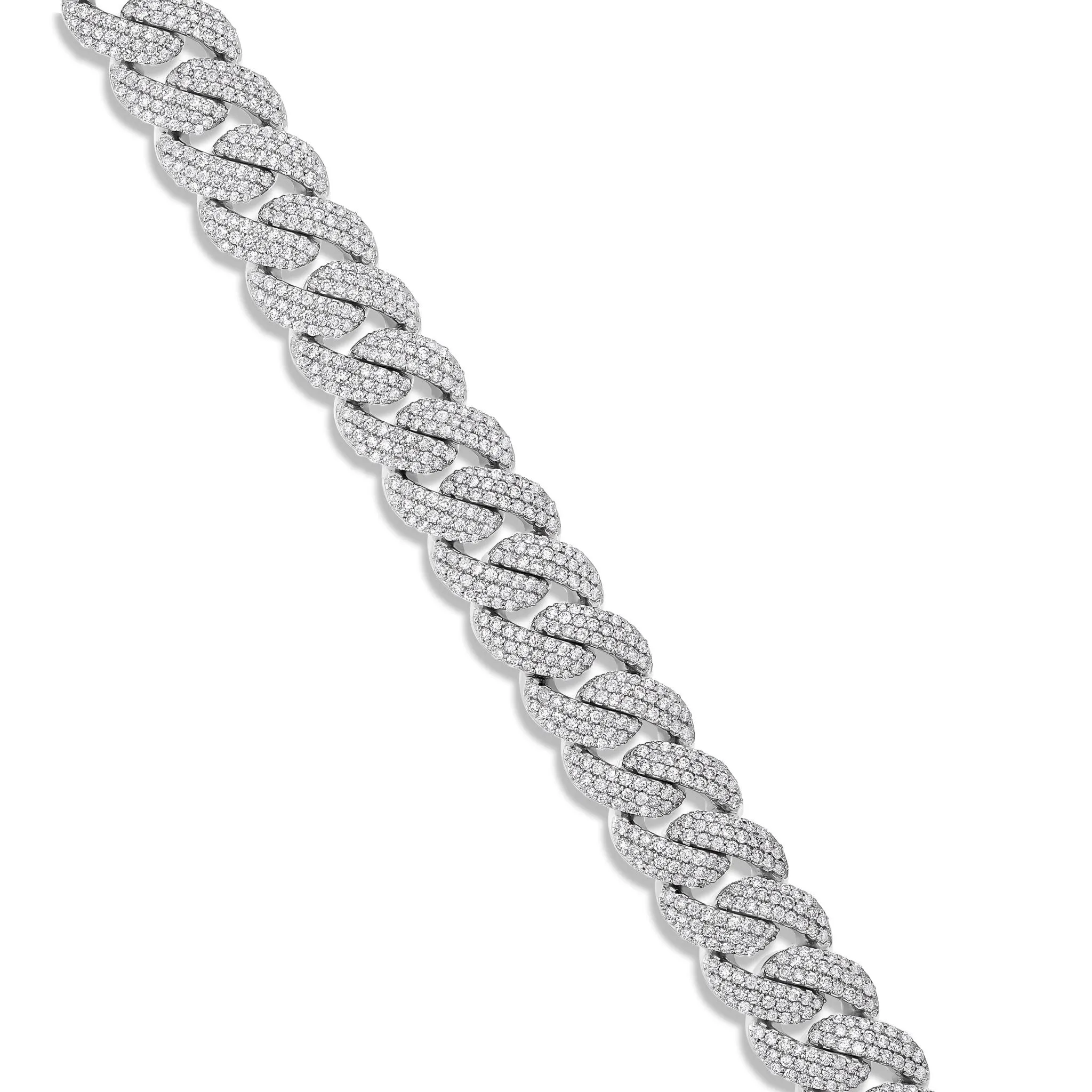 10K White Gold 22ct Prong set Diamond 10mm Cuban Bracelet