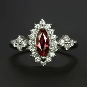 1.37ct MARQUISE RUBY DIAMOND COCKTAIL RING PLATINUM HALO NATURAL CLUSTER RED