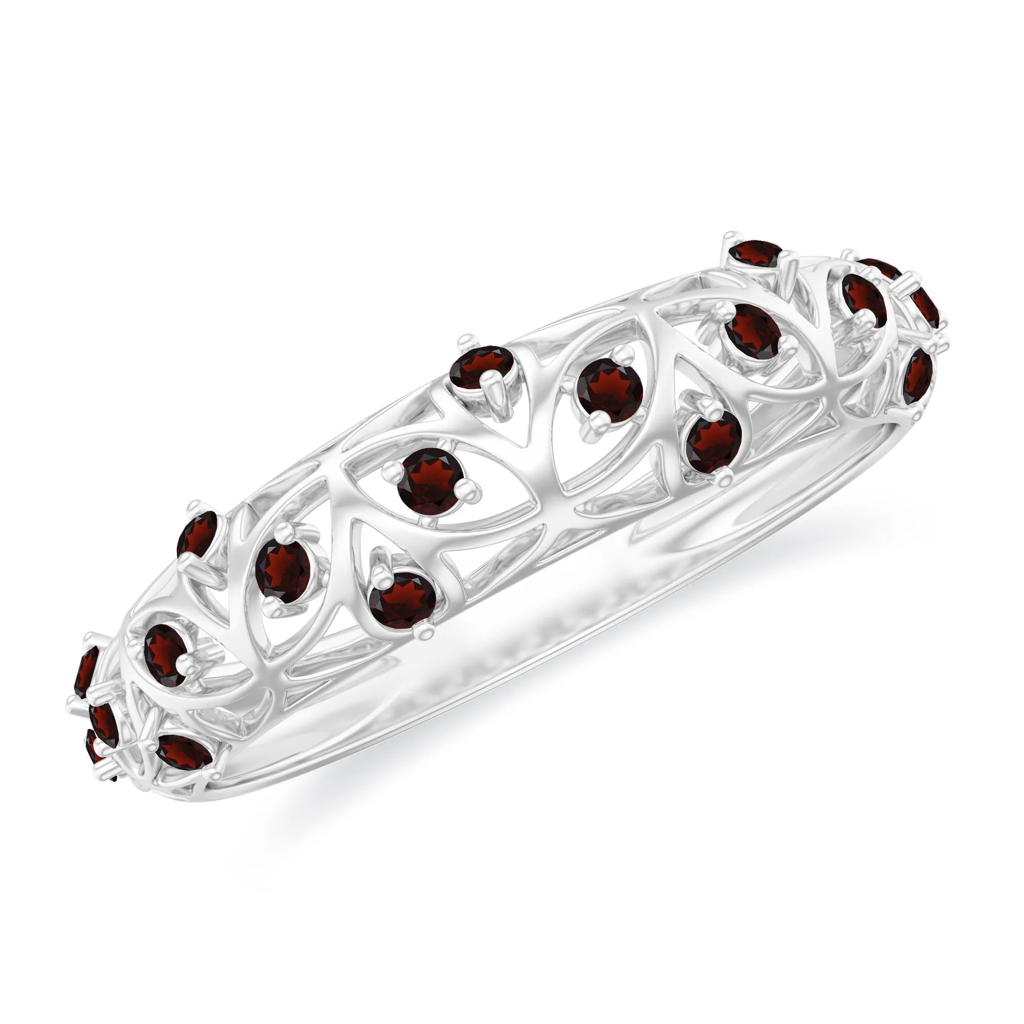 1/4 CT Garnet Filigree Band Ring for Women in Prong Setting