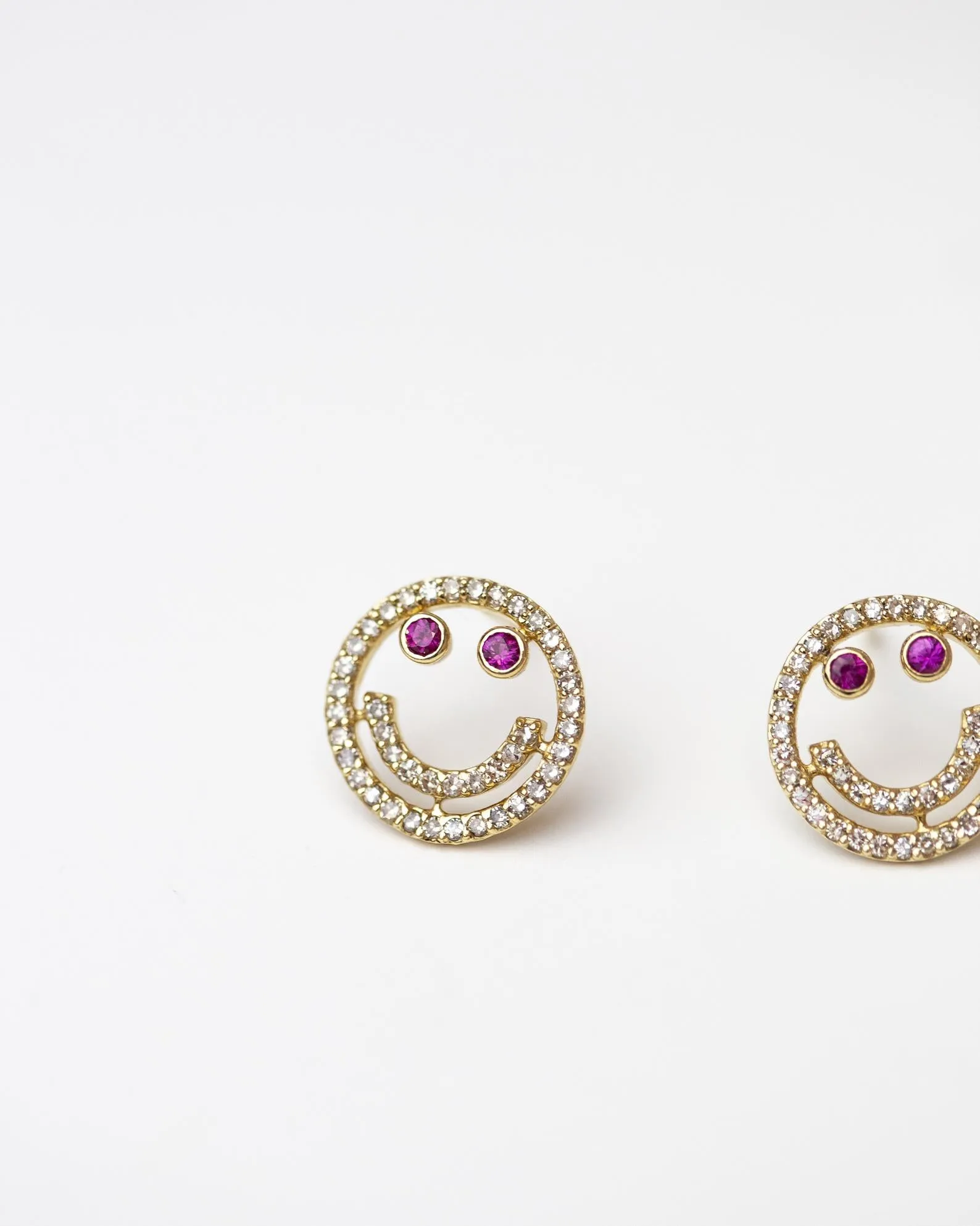 14k Diamond and Ruby Smiley face Stud Earrings