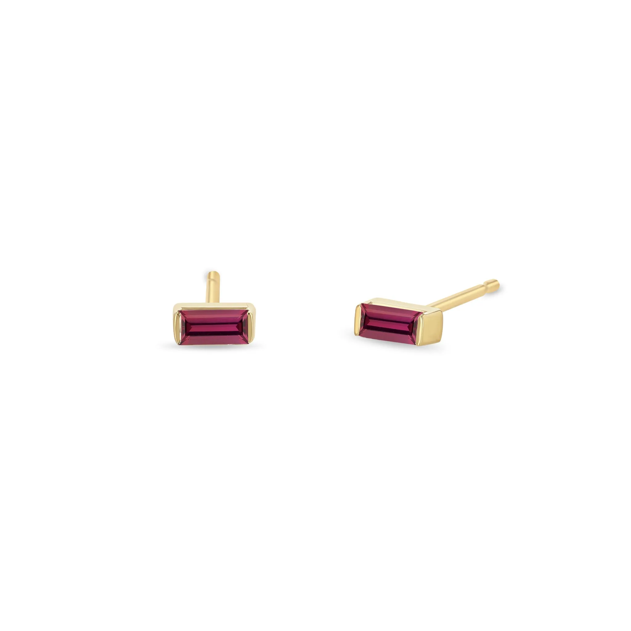 14k Garnet Baguette Studs | January Birthstone