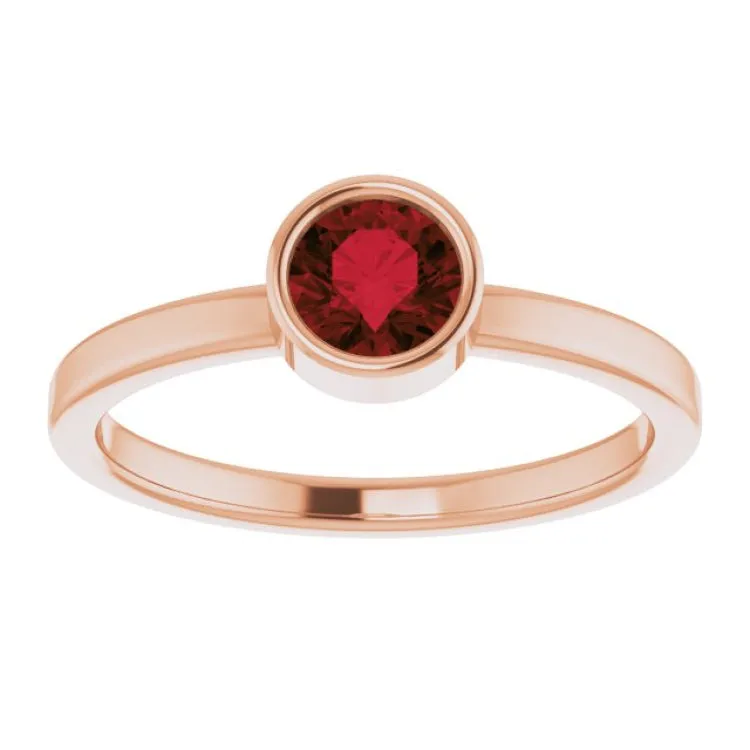 14K Rose 5 mm Natural Mozambique Garnet Ring