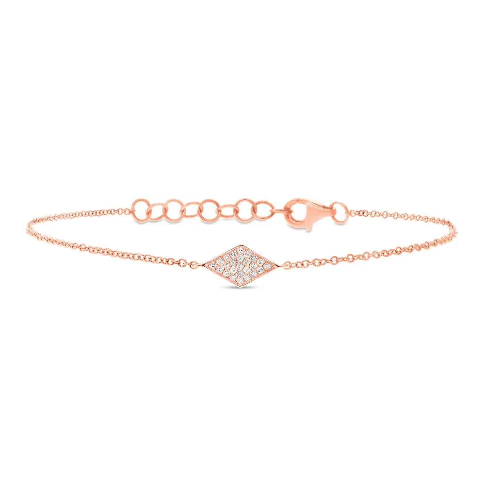 14K Rose Gold Bracelet with Diamond Shape and Pave Diamonds