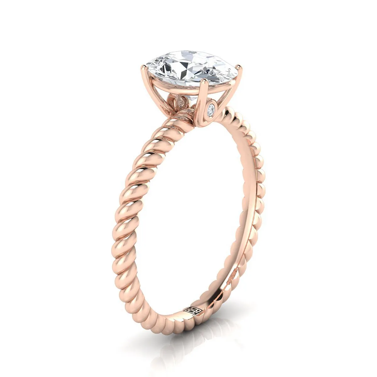 14K Rose Gold Oval Garnet Twisted Rope Solitaire With Surprize Diamond Engagement Ring