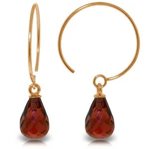 14K Solid Rose Gold Circle Wire Earrings w/ Garnets