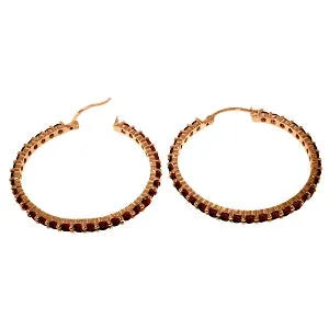 14K Solid Rose Gold Hoop Natural Garnet Earrings