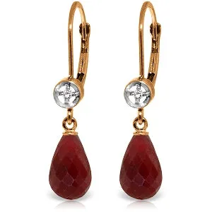 14K Solid Rose Gold Leverback Earrings Diamond & Ruby Jewelry