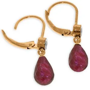 14K Solid Rose Gold Leverback Earrings Diamond & Ruby Jewelry