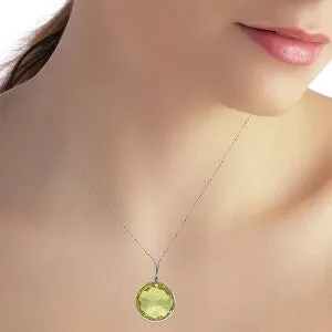 14K Solid White Gold Necklace Round Lemon Quartz