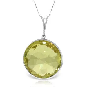 14K Solid White Gold Necklace Round Lemon Quartz