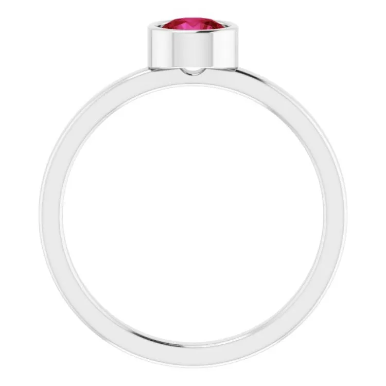 14K White 5 mm Lab-Grown Ruby Ring