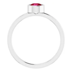 14K White 5 mm Lab-Grown Ruby Ring