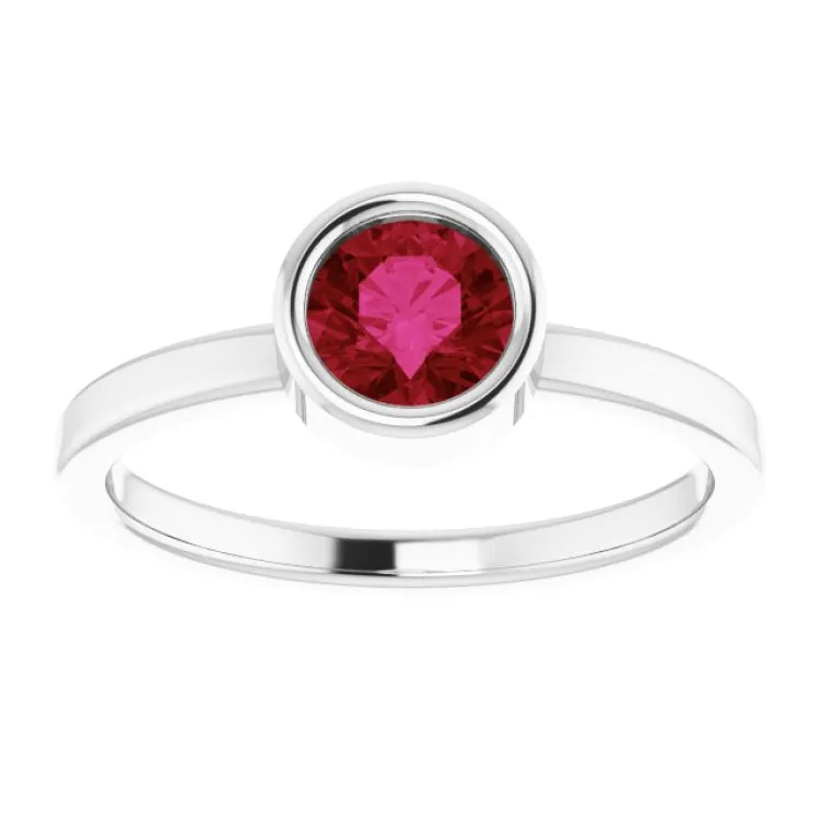 14K White 5.5 mm Lab-Grown Ruby Ring