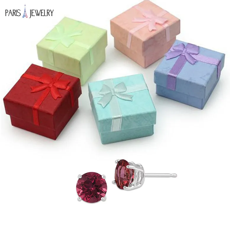 14k White Gold Created Ruby Sapphire Round Stud Earrings 4mm