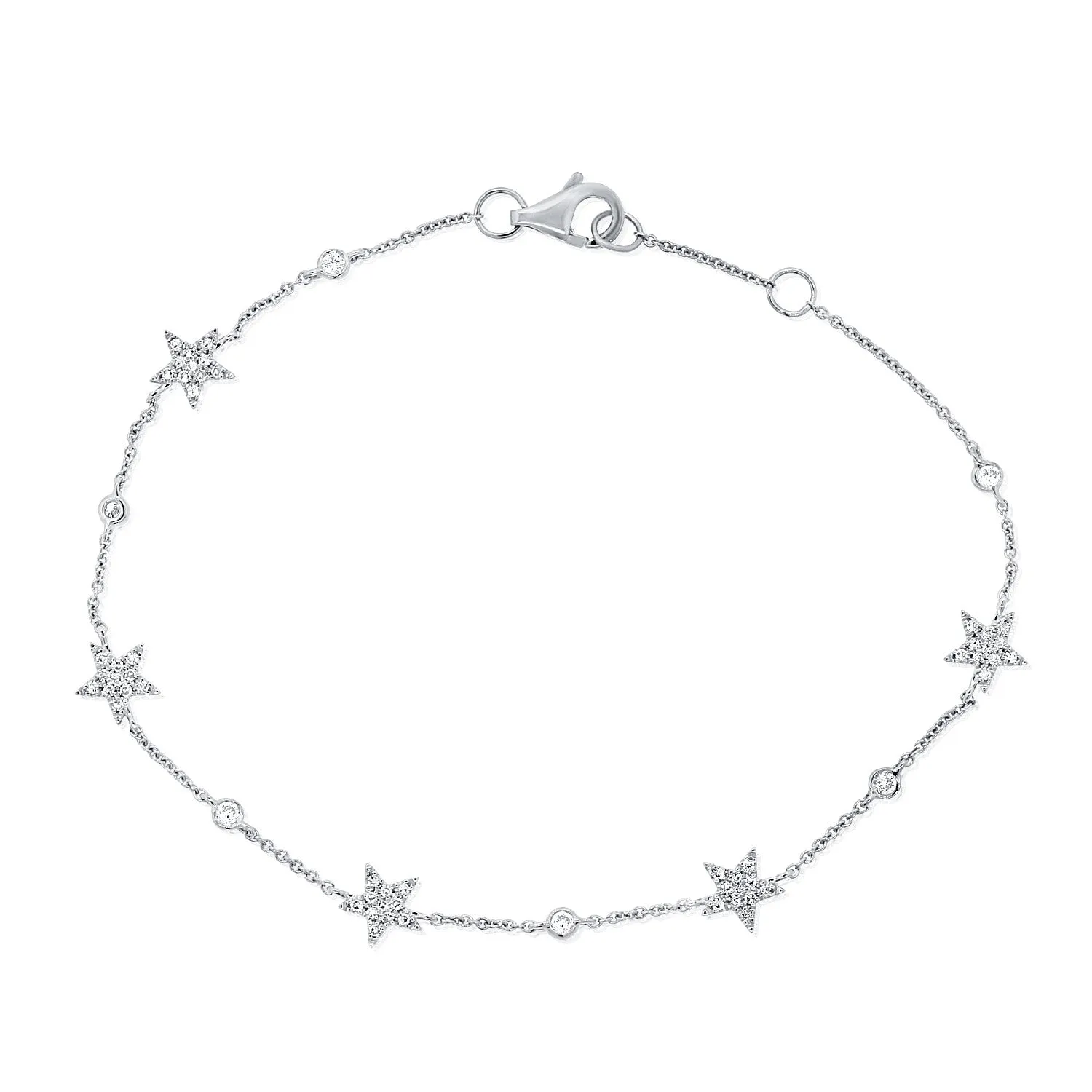 14K White Gold Star Diamond By The Yard Bracelet