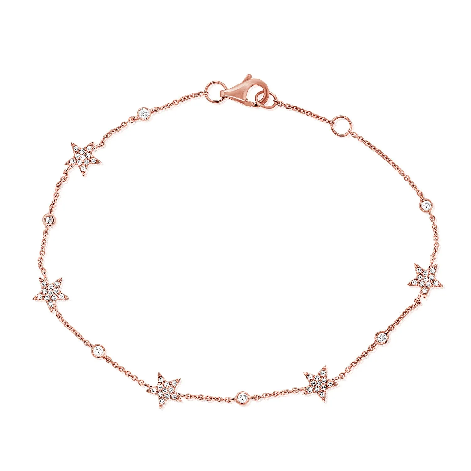 14K White Gold Star Diamond By The Yard Bracelet