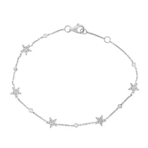 14K White Gold Star Diamond By The Yard Bracelet