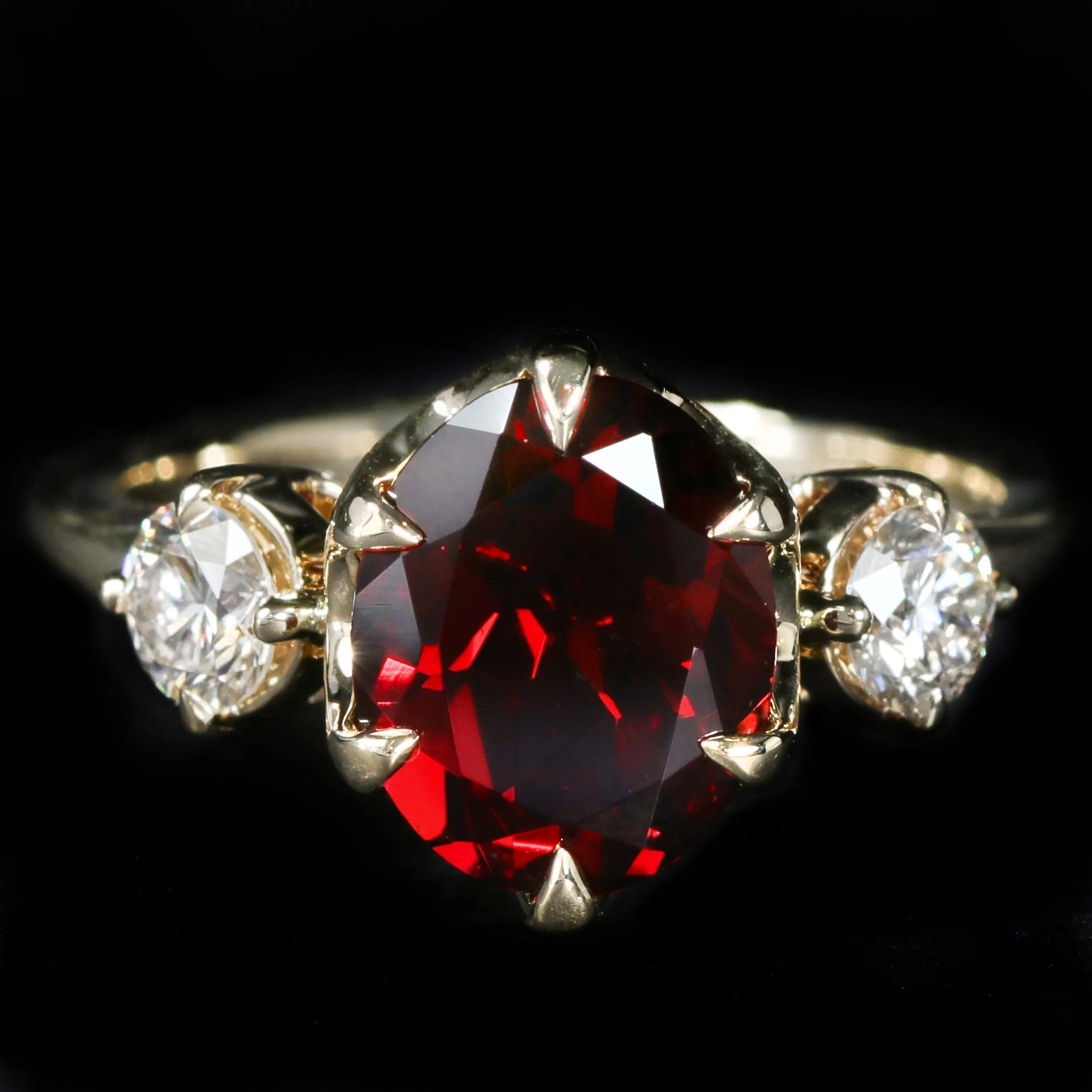 14K Yellow Gold 2.88 Carat Garnet and Diamond Ring