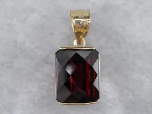 14K Yellow Gold Bar Set Garnet Cushion Solitaire Pendant