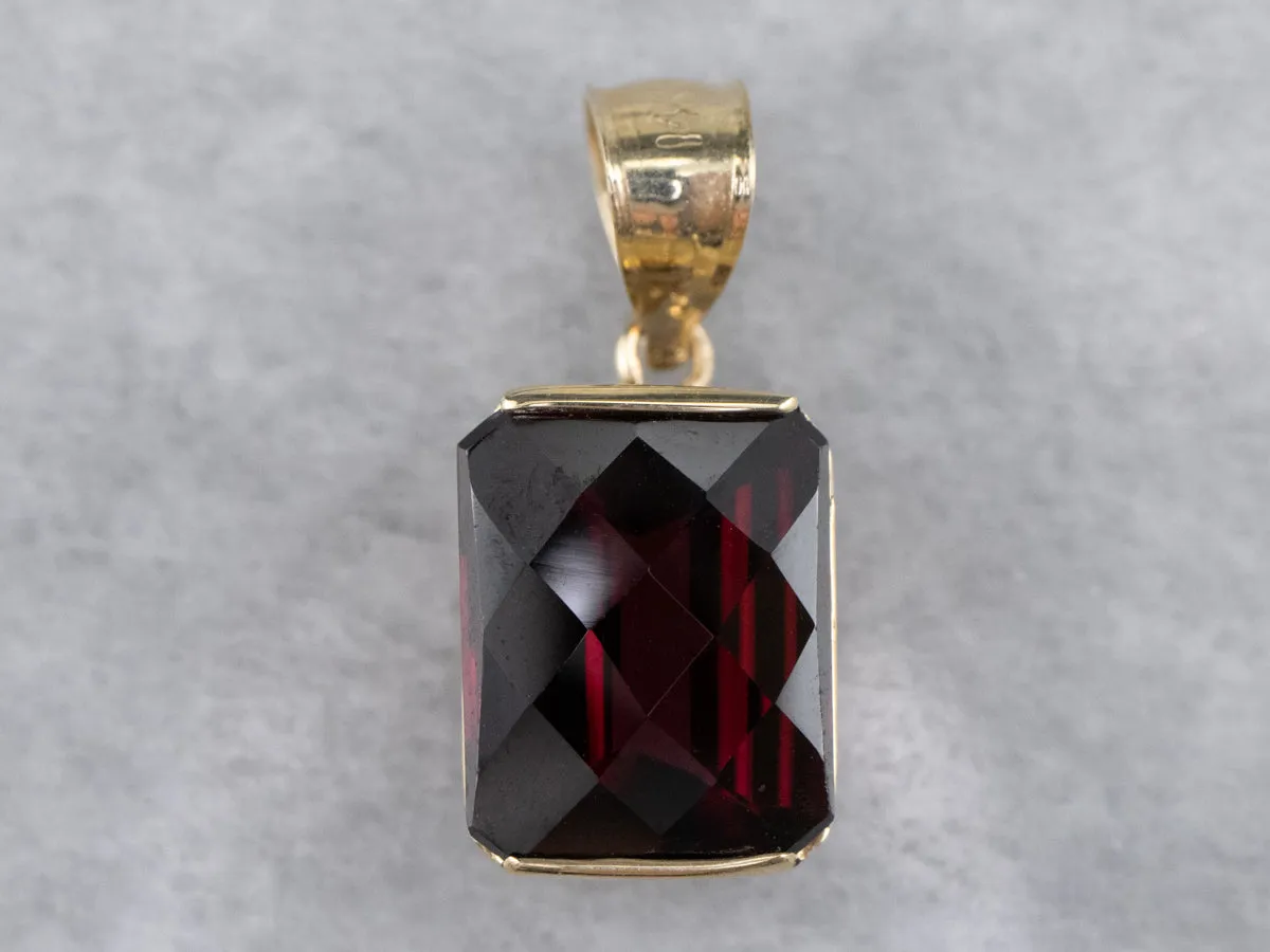 14K Yellow Gold Bar Set Garnet Cushion Solitaire Pendant