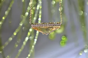 14K Yellow Gold Diamond and Triangular Cut Citrine Necklace