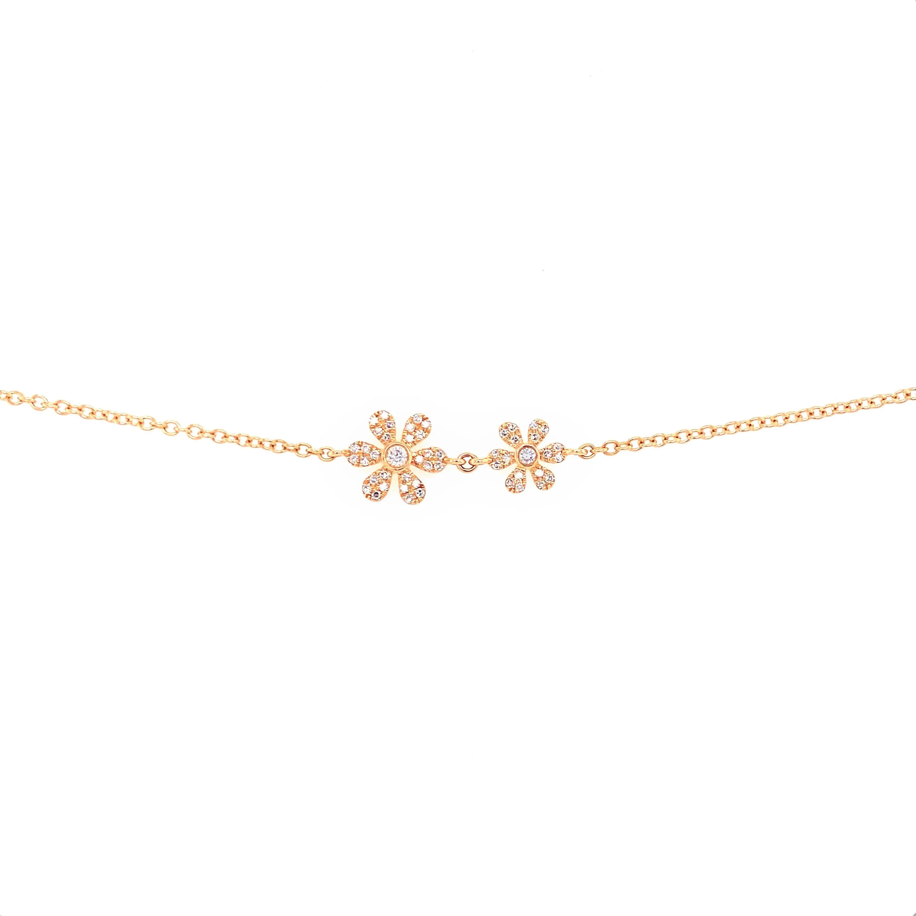 14K Yellow Gold Diamond Double Flower Bracelet