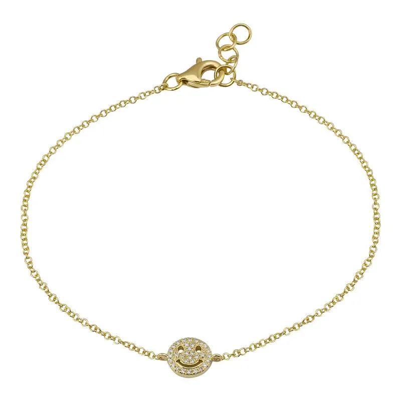 14k Yellow Gold Happy Face Diamond Bracelet