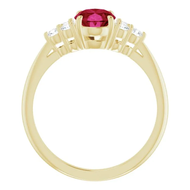 14K Yellow Lab-Grown Ruby & 1/4 CTW Natural Diamond Ring