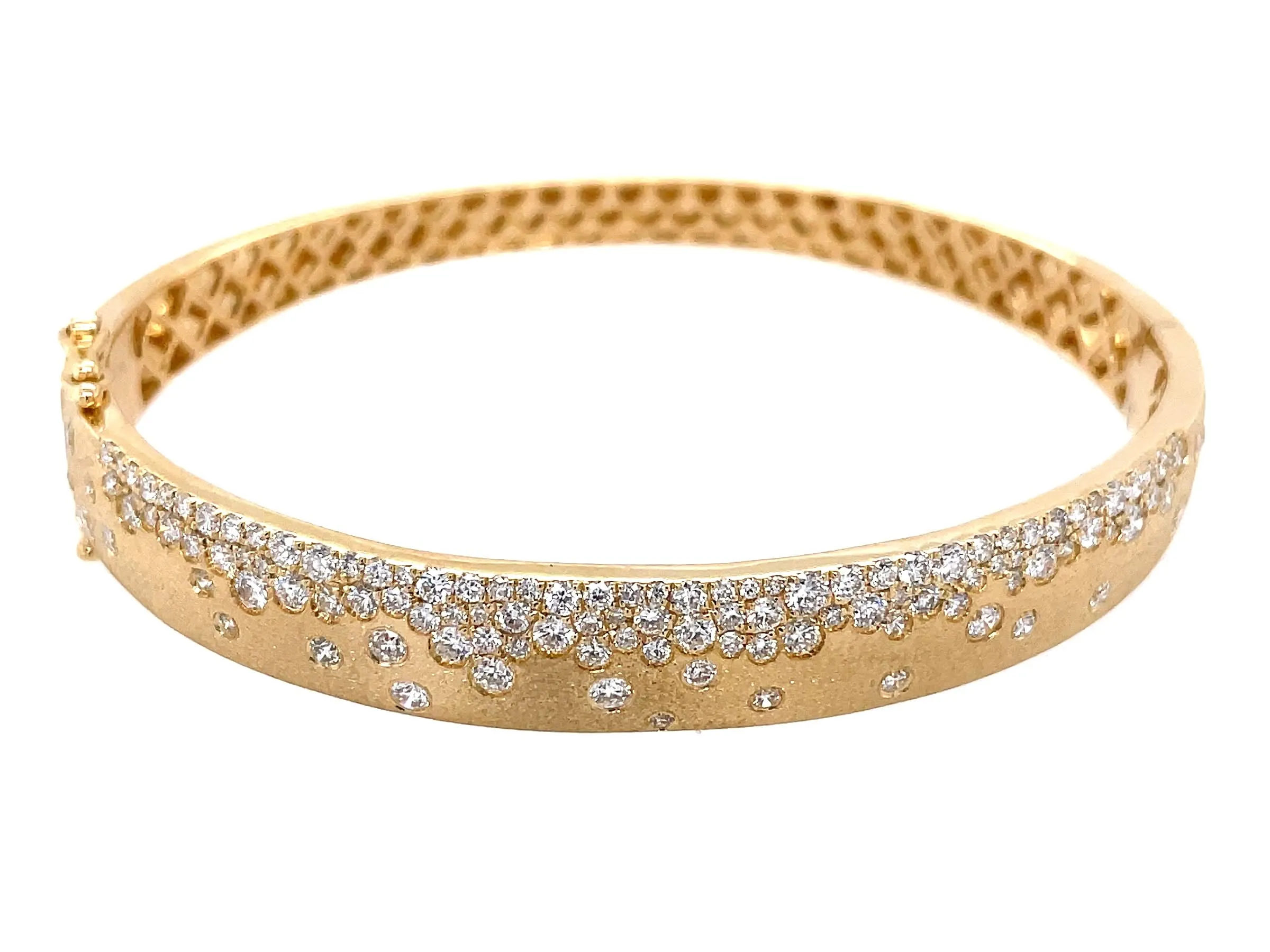 14K Yellow Natural Diamond Hinged Bangle Bracelet