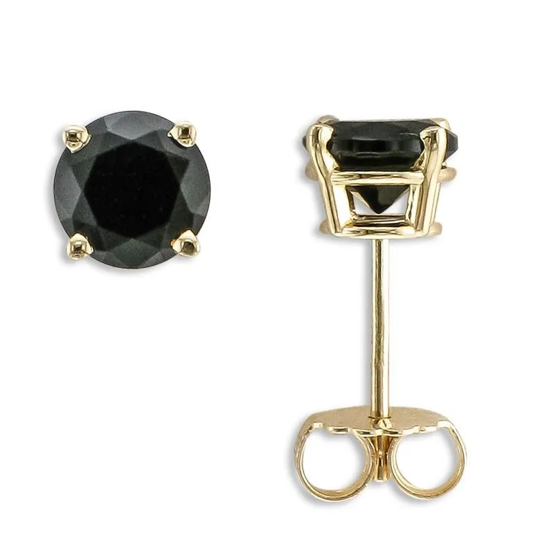 14KT 6MM Round Black Onyx Earrings