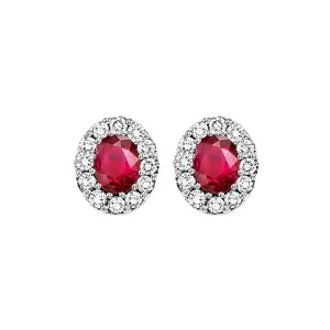 14Kt White Gold Diamond 1/5Ctw & Ruby 1/5Ctw Earring