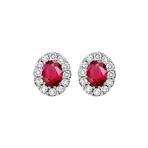 14Kt White Gold Diamond 1/5Ctw & Ruby 1/5Ctw Earring