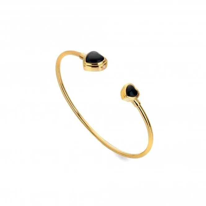 18ct Gold Plated Sterling Silver Heart Black Onyx Bangle DC192