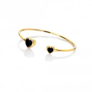 18ct Gold Plated Sterling Silver Heart Black Onyx Bangle DC192