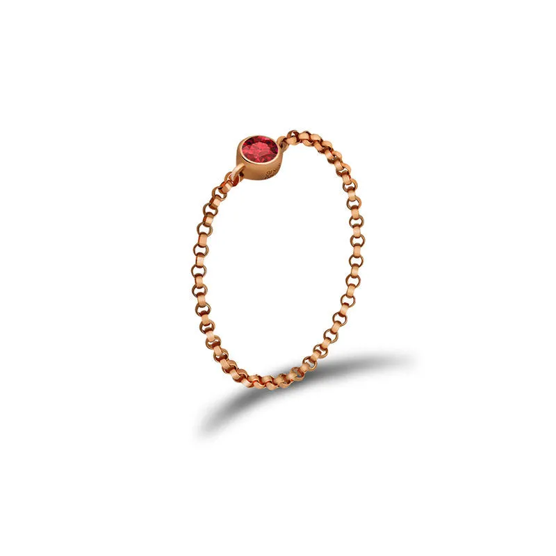 18k Gold January Birthstone Garnet Chain Ring