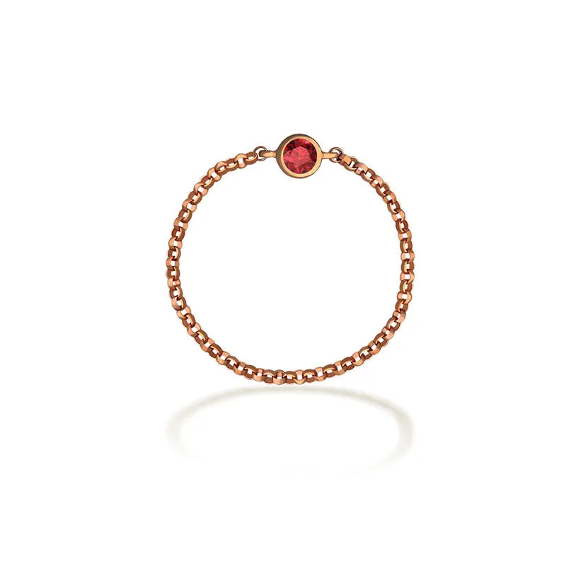 18k Gold January Birthstone Garnet Chain Ring