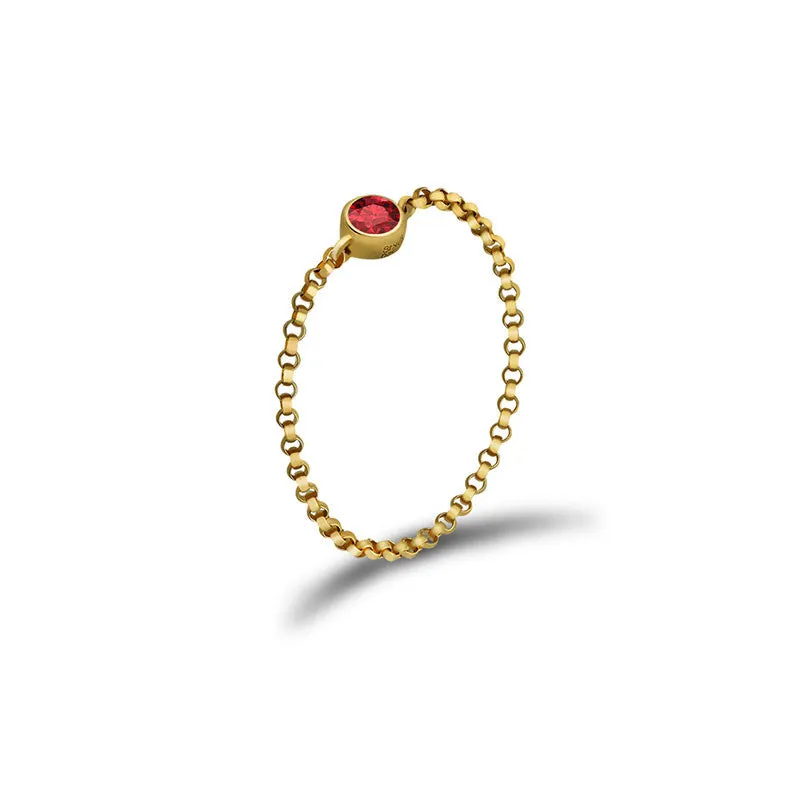 18k Gold January Birthstone Garnet Chain Ring