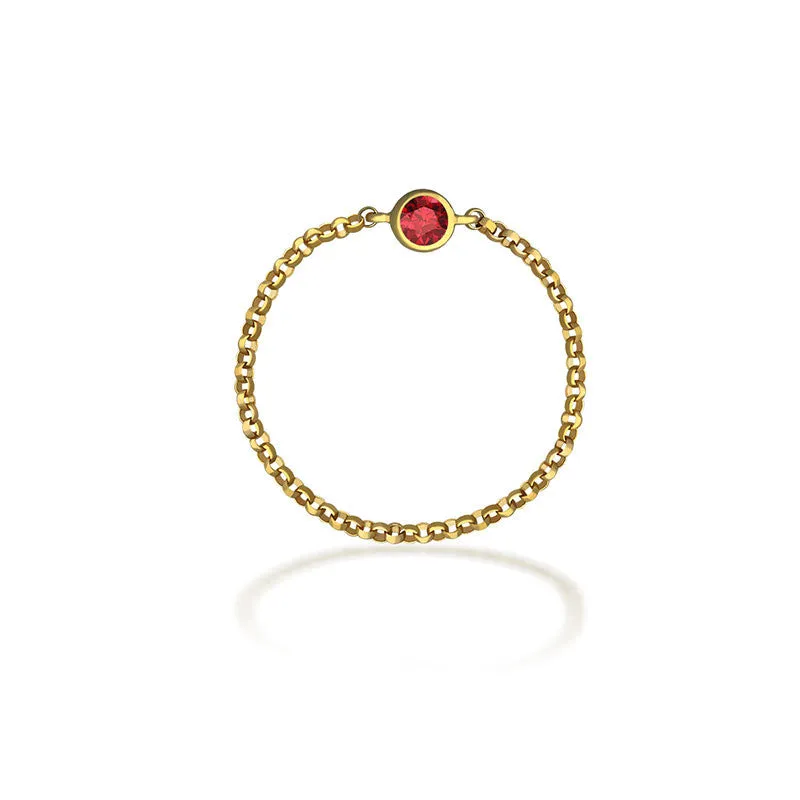 18k Gold January Birthstone Garnet Chain Ring