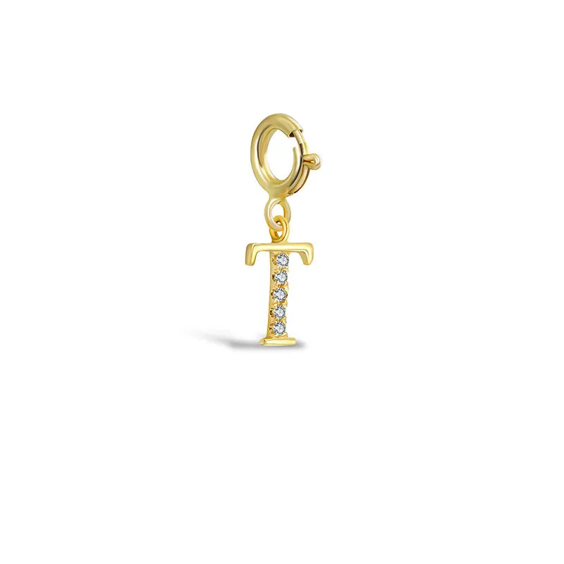 18k Gold Letter "T" Diamond Charms