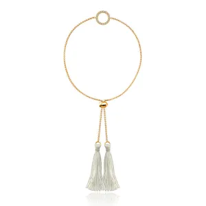 18k Gold Round Shape Diamond Bracelet with White Tassel