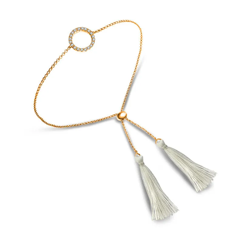 18k Gold Round Shape Diamond Bracelet with White Tassel