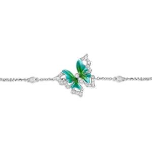 18K White Gold Green Butterfly Diamond Adjustable Bracelet