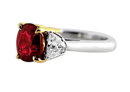 18k Yellow Gold Platinum 3ct Burma Ruby Ring