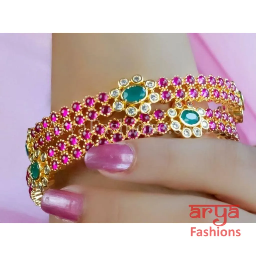 2.4,2.6,2.8 Ruby, CZ,Kundan Jadau Kada, Ruby Bangles