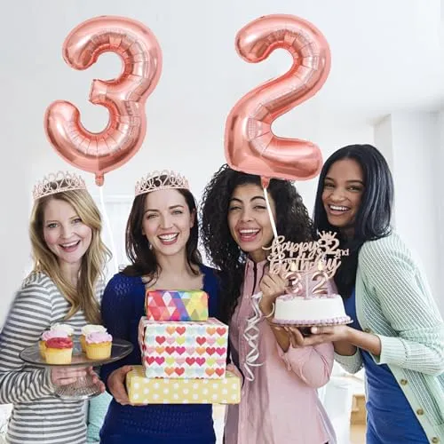 32 Birthday Decorations for Women Including 32nd Birthday Sash, Crown/Tiara, Birthday 32 Candles and Cake Toppers, Numeral 32 Balloons, 32 Birthday Gifts for Women with Birthday Decorations