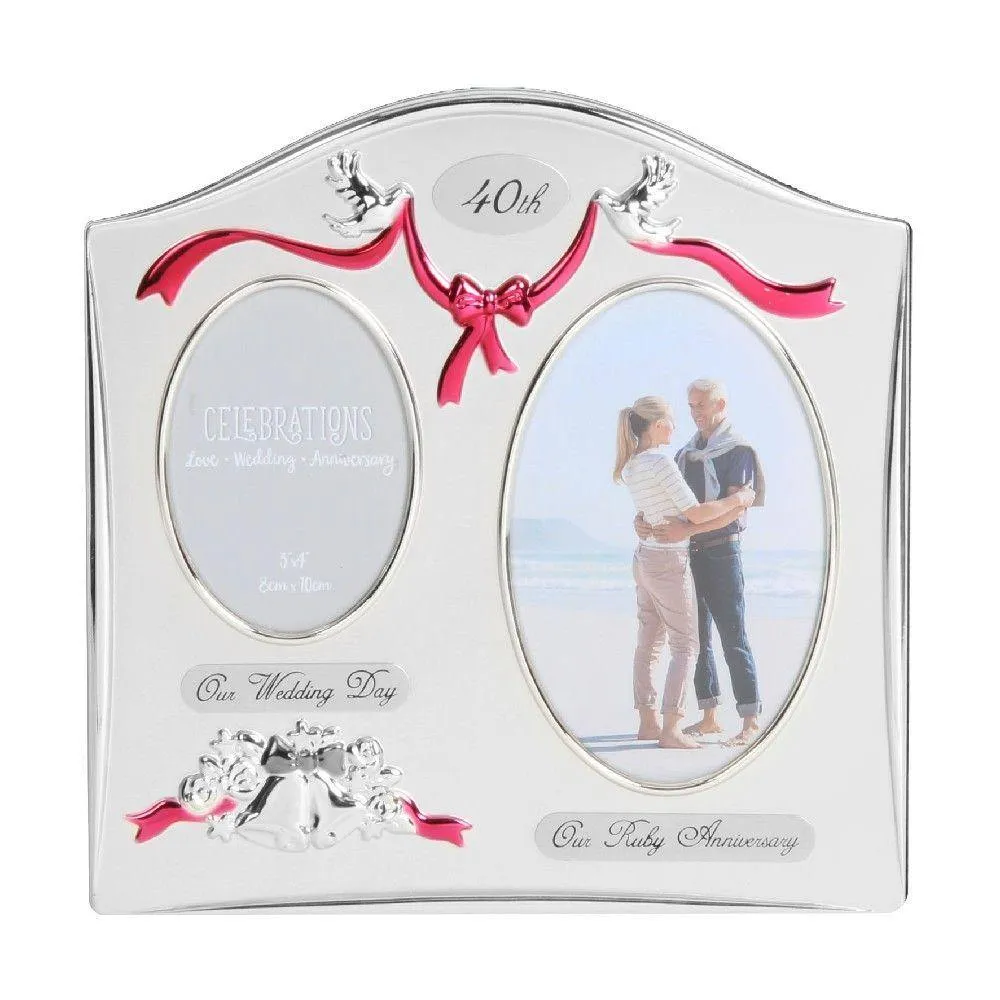 40th Anniversary Double Photo Frame Silver Plated (Widdop)