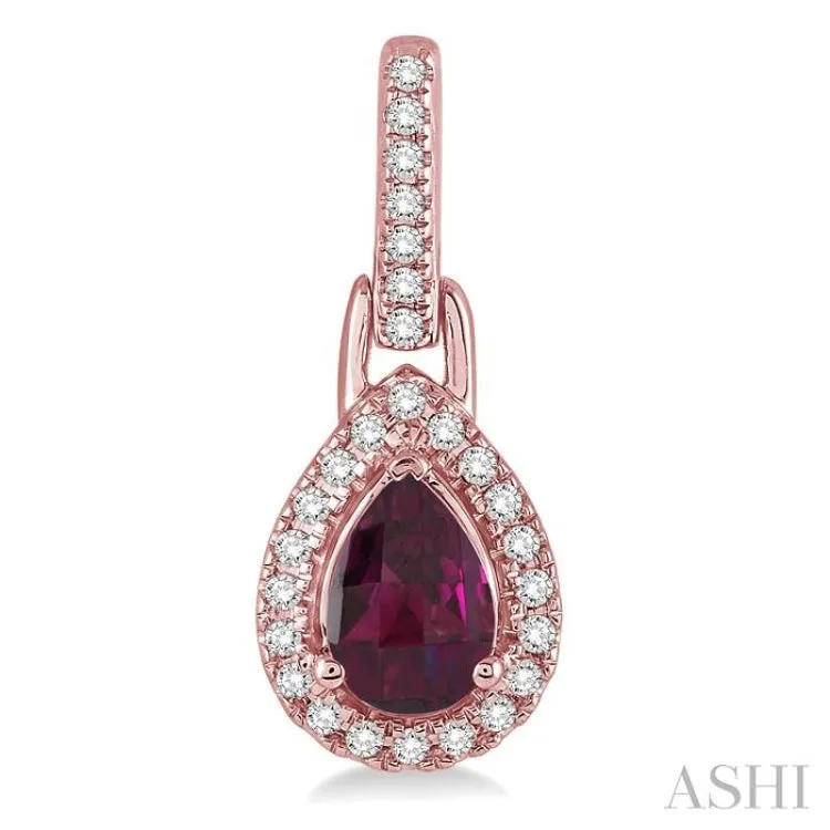 6x4 MM Pear Shape Rhodolite Garnet and 1/5 Ctw Round Cut Diamond Earrings in 10K Rose Gold