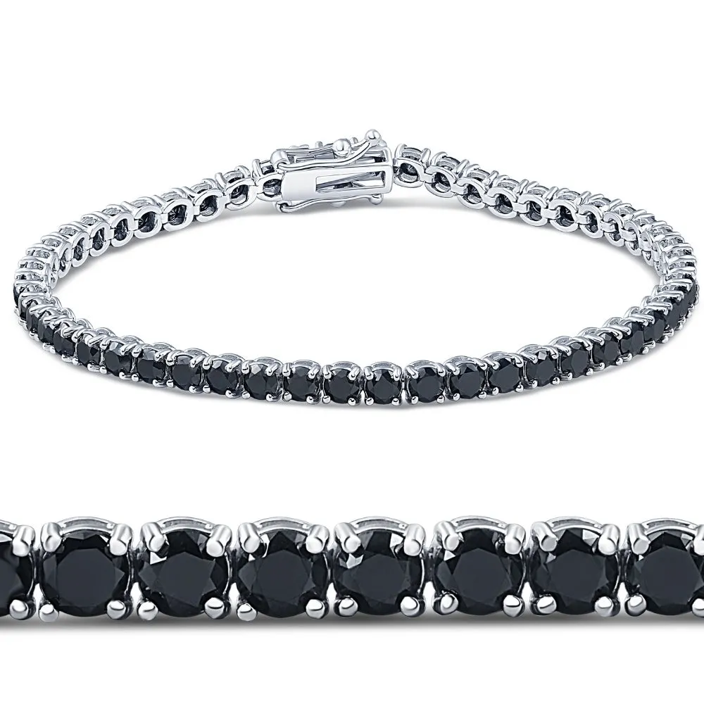 7 1/4 Ct TW Black Round-Cut Diamond Women's Tennis Bracelet 14k White Gold 7"